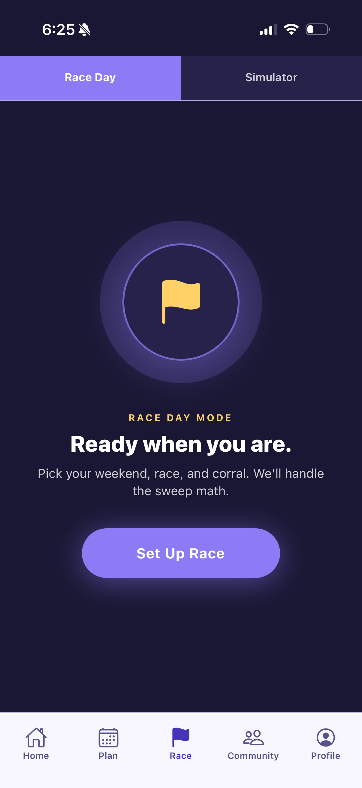 Race Day Mode with distance selection
