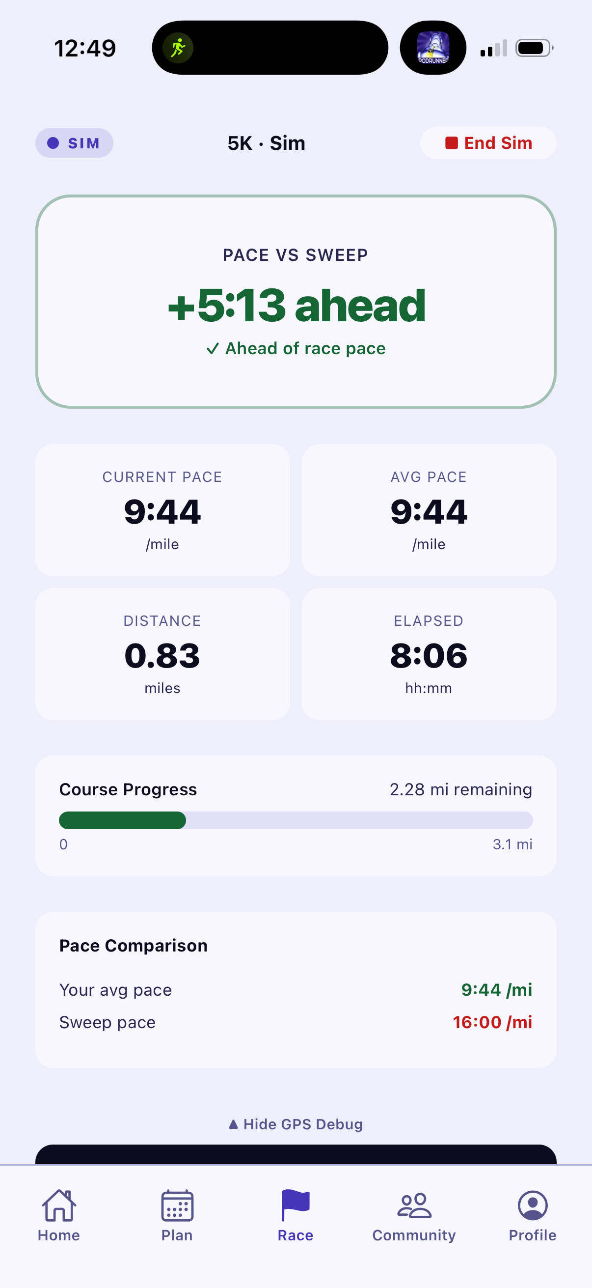 Live race tracking with sweep buffer